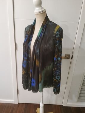 Mesh Black Floral Open-Front Blazer Jacket